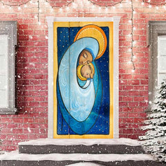 Aperturee - Blue Gold Holy Woman Baby Merry Christmas Door Cover