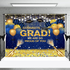 Aperturee - Blue Golden Diamond Champagne Graduation Backdrop