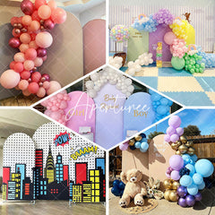 Aperturee - Blue Hot Air Balloon Silver Stars Arch Backdrop Kit