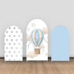 Aperturee - Blue Hot Air Balloon Silver Stars Arch Backdrop Kit