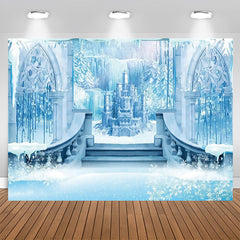 Aperturee - Blue Ice Castle Glitter Snowflake Party Backdrop
