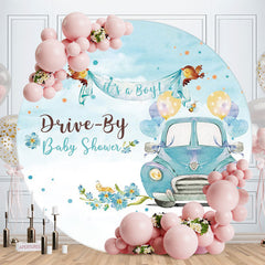 Aperturee - Blue Its A Buy Floral Round Baby Shower Backdrop