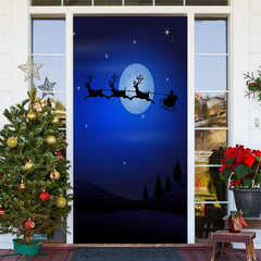 Aperturee - Blue Night Santa Claus Elk Christmas Door Cover