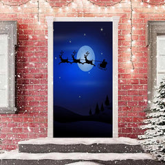 Aperturee - Blue Night Santa Claus Elk Christmas Door Cover