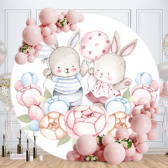 Aperturee - Blue Or Pink Rabbit Round Baby Shower Backdrop