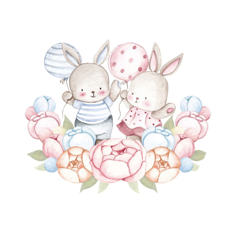 Aperturee - Blue Or Pink Rabbit Round Baby Shower Backdrop
