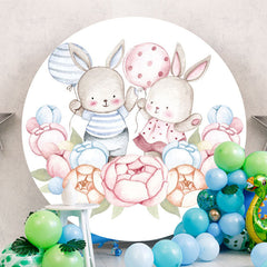 Aperturee - Blue Or Pink Rabbit Round Baby Shower Backdrop