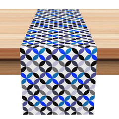 Aperturee - Blue Patterns Repeat Fabric Dining Table Runner