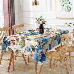 Aperturee - Blue Pink Floral Green Leaves Rectangle Tablecloth
