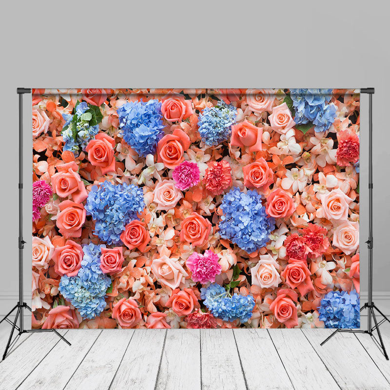 Aperturee - Blue Pink Floral Wedding Photo Booth Background