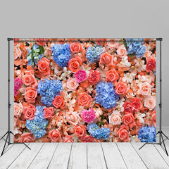 Aperturee - Blue Pink Floral Wedding Photo Booth Background