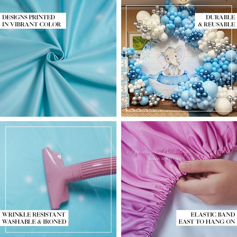 Aperturee - Blue Pink Glitter Round Baby Shower Backdrop