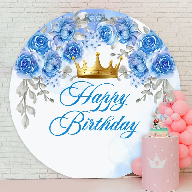 Aperturee - Blue Roses Circle Happy Birthday Backdrop For Girl