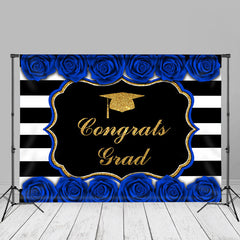 Aperturee - Blue Roses Stripe Congrats Grad Photo Booth Backdrop
