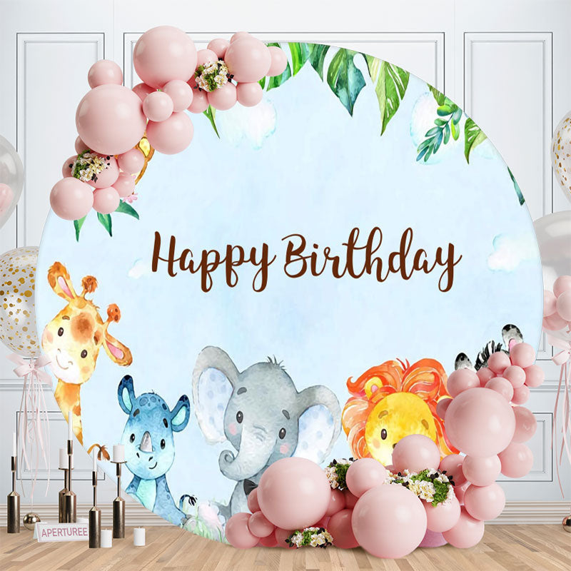 Aperturee - Blue Sky And Animals Round Backdrop For Birthday Party