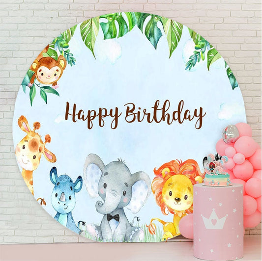 Aperturee - Blue Sky And Animals Round Backdrop For Birthday Party