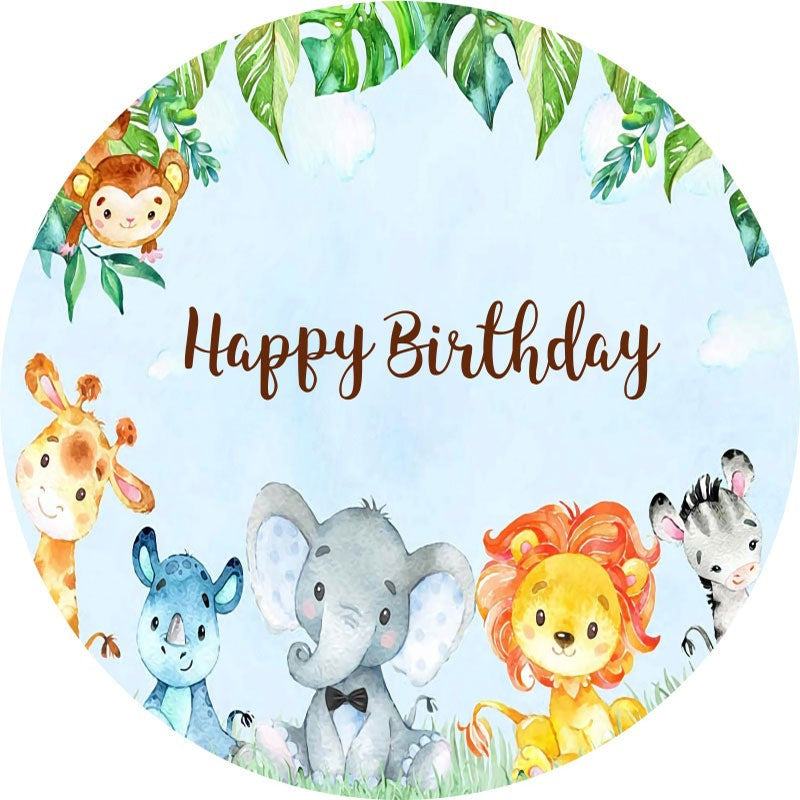 Aperturee - Blue Sky And Animals Round Backdrop For Birthday Party