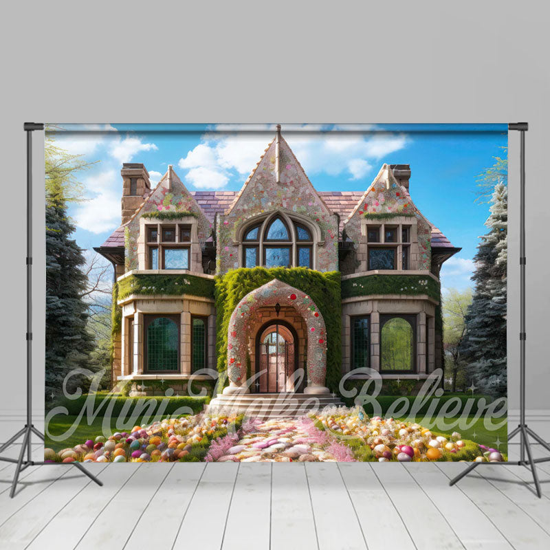 Aperturee - Blue Sky And Ivy House Eggs Outdoor Easter Backdrop
