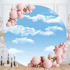 Aperturee - Blue Sky And White Cloud Round Birthday Backdrop