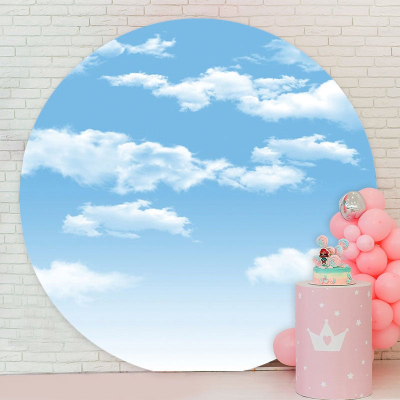 Aperturee - Blue Sky And White Cloud Round Birthday Backdrop