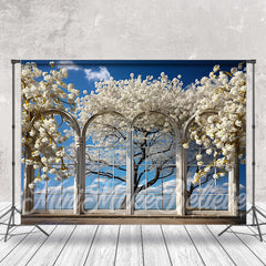 Aperturee - Blue Sky Flower Outdoor Window Photography Backdrop