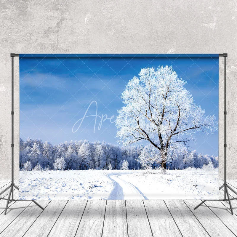 Aperturee - Blue Sky Snow Forest Winer Scenery Backdrop for Photo