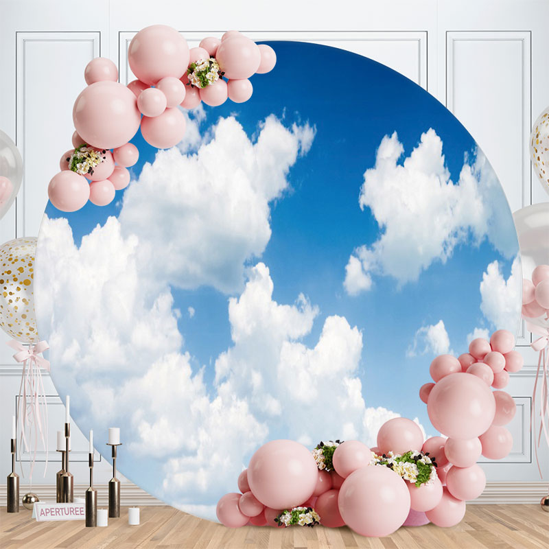 Aperturee - Blue Sky White Cloud Round Birthday Backdrop