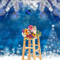 Aperturee - Blue Snowflake Ball Bokeh Christmas Photo Backdrop