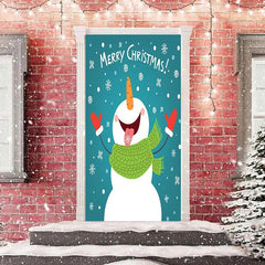 Aperturee - Blue Snowflake Snowman Merry Christmas Door Cover