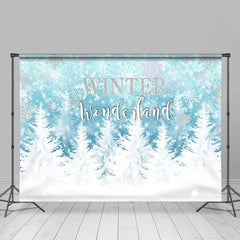 Aperturee - Blue Snowflakes Tree Wonderland Winter Backdrop