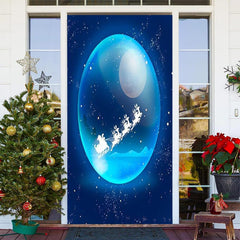 Aperturee - Blue Sparkle Santa Claus Door Cover For Christmas