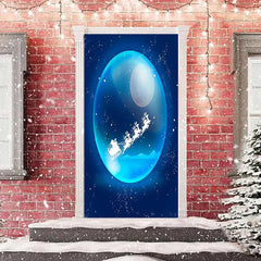 Aperturee - Blue Sparkle Santa Claus Door Cover For Christmas
