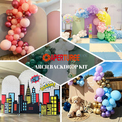 Aperturee Blue Striped Polka Dots Baby Shower Arch Backdrop Kit