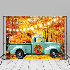 Aperturee - Blue Truck Light Pumpkin Maple Leaf Autumn Backdrop