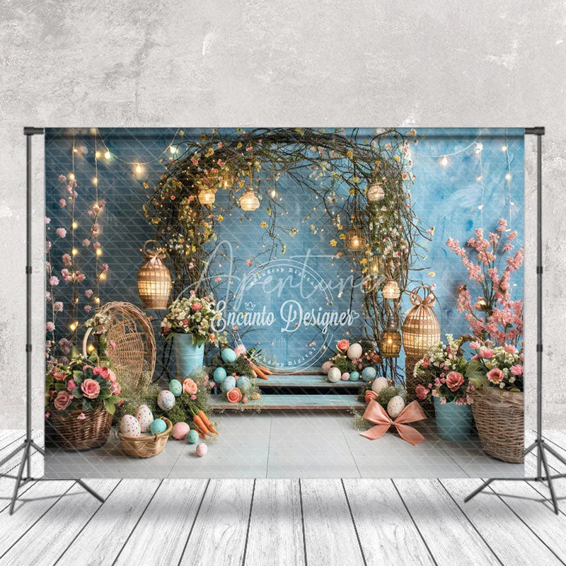 Aperturee - Blue Wall Tree Branch Arch Birthday Photo Backdrop