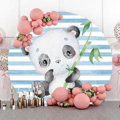 Aperturee - Blue White Bamboo Panda Round Baby Shower Backdrop