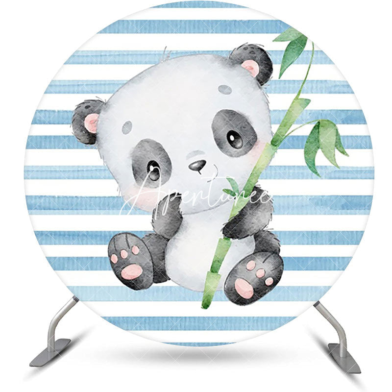 Aperturee - Blue White Bamboo Panda Round Baby Shower Backdrop