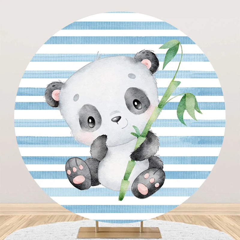 Aperturee - Blue White Bamboo Panda Round Baby Shower Backdrop