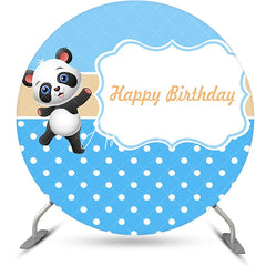 Aperturee - Blue White Dots Cute Panda Round Birthday Backdrop