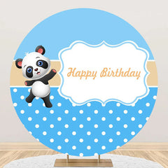 Aperturee - Blue White Dots Cute Panda Round Birthday Backdrop