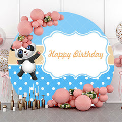 Aperturee - Blue White Dots Cute Panda Round Birthday Backdrop