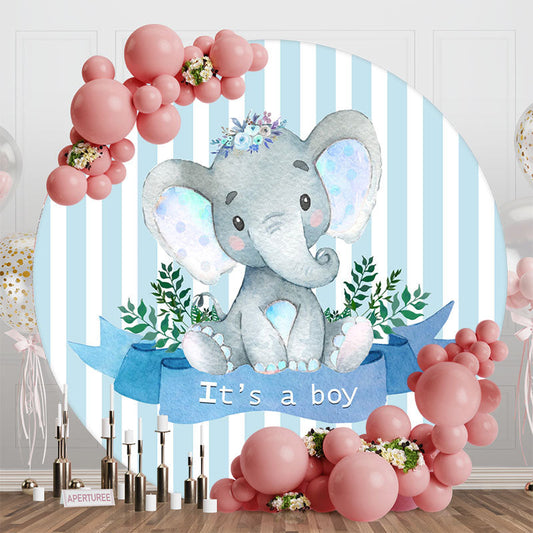 Aperturee - Blue White Elephant Boy Baby Shower Party Backdrop