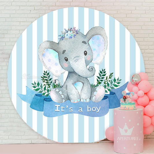 Aperturee - Blue White Elephant Boy Baby Shower Party Backdrop