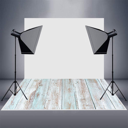 Aperturee - Blue White Paint Wooden Rubber Floor Mat For Photos