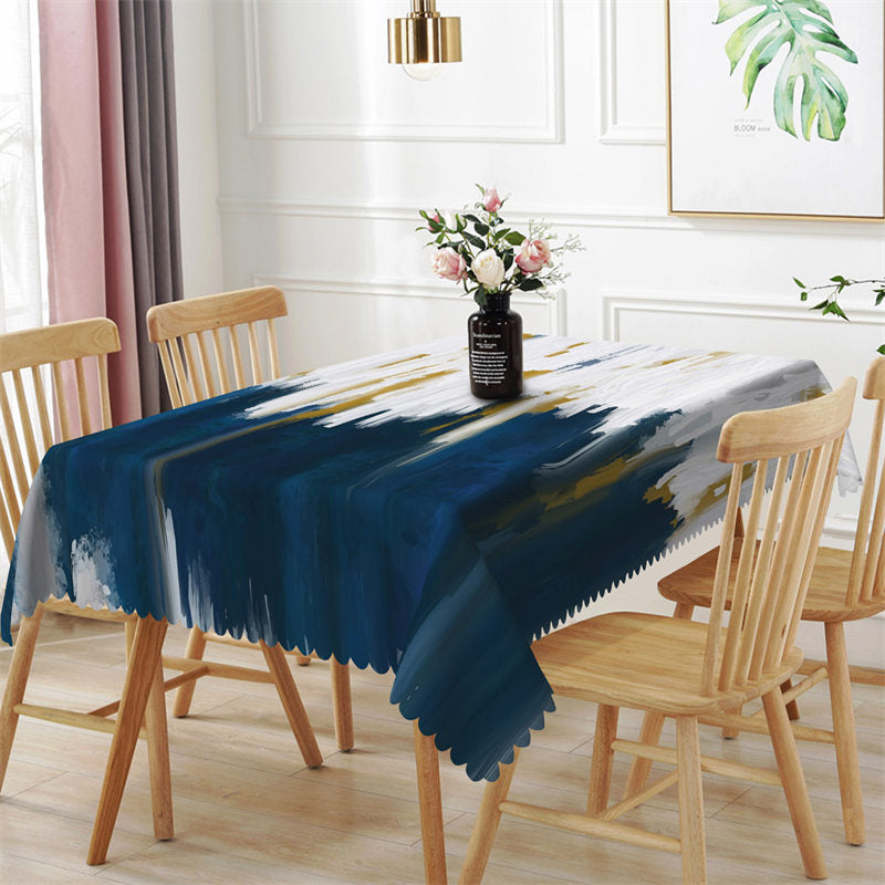 Aperturee - Blue White Painting Artistic Rectangle Tablecloth