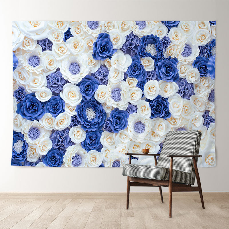 Aperturee - Blue White Roses Valentines Day Backdrop For Photo