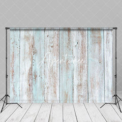 Aperturee - Blue Whitewish Mottled Retro Wood Photo Backdrop