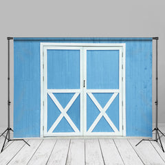 Aperturee - Blue Wooden Wall And Door Spring Diy Photo Backdrop