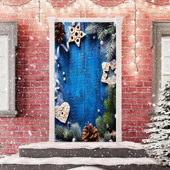 Aperturee - Blue? Wooden Wall Green Leaves Christmas Door Cover