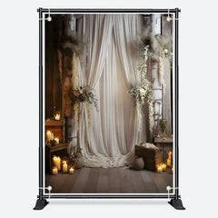 Aperturee - Bohemian White Curtain Candles Wedding Backdrop